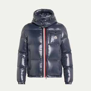 Moncler Navy Puffer Jacket with Red Trim